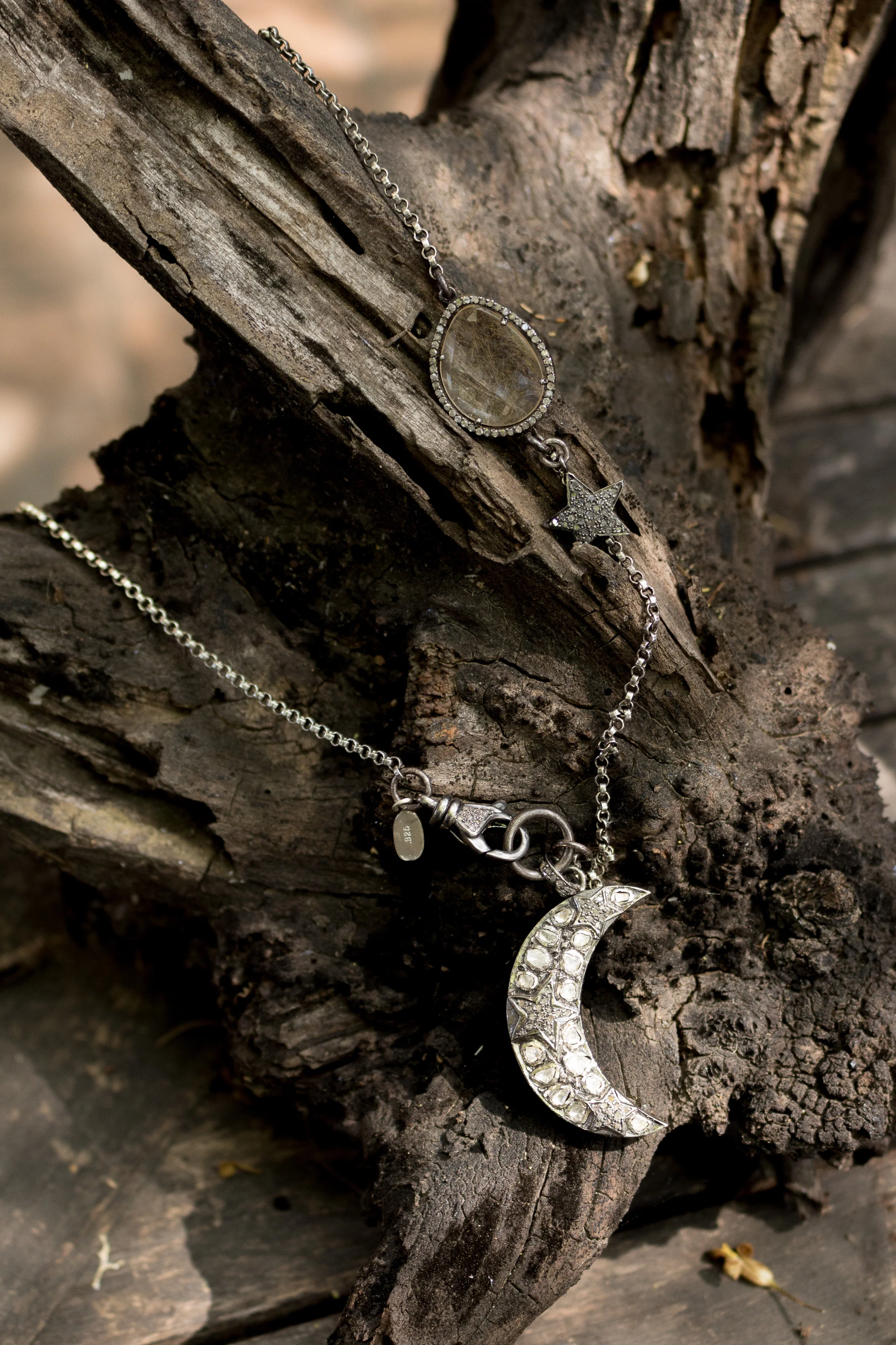 Diamond Crescent Moon Pendant Full Front