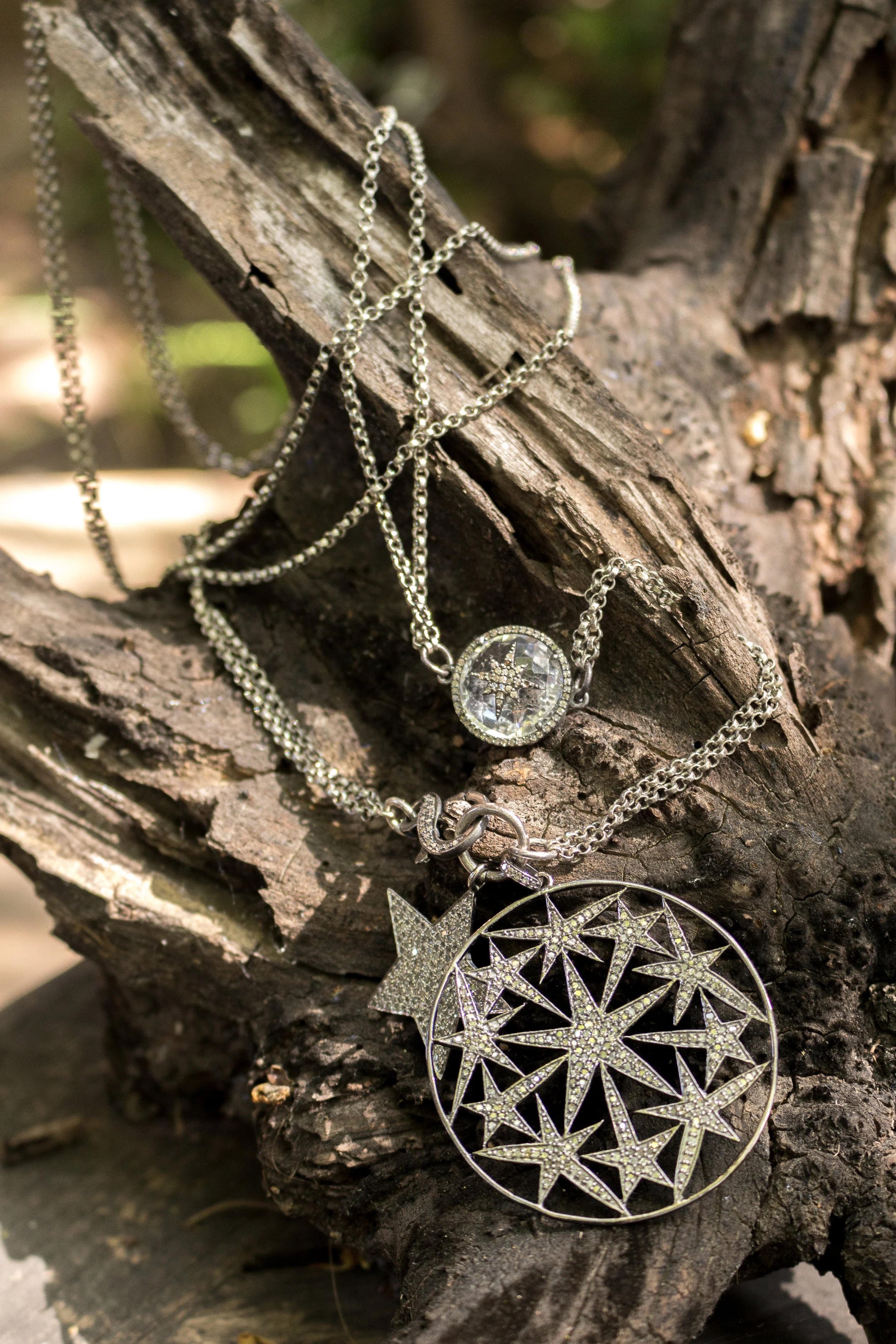Circle and Stars Diamond Pendant Full Front