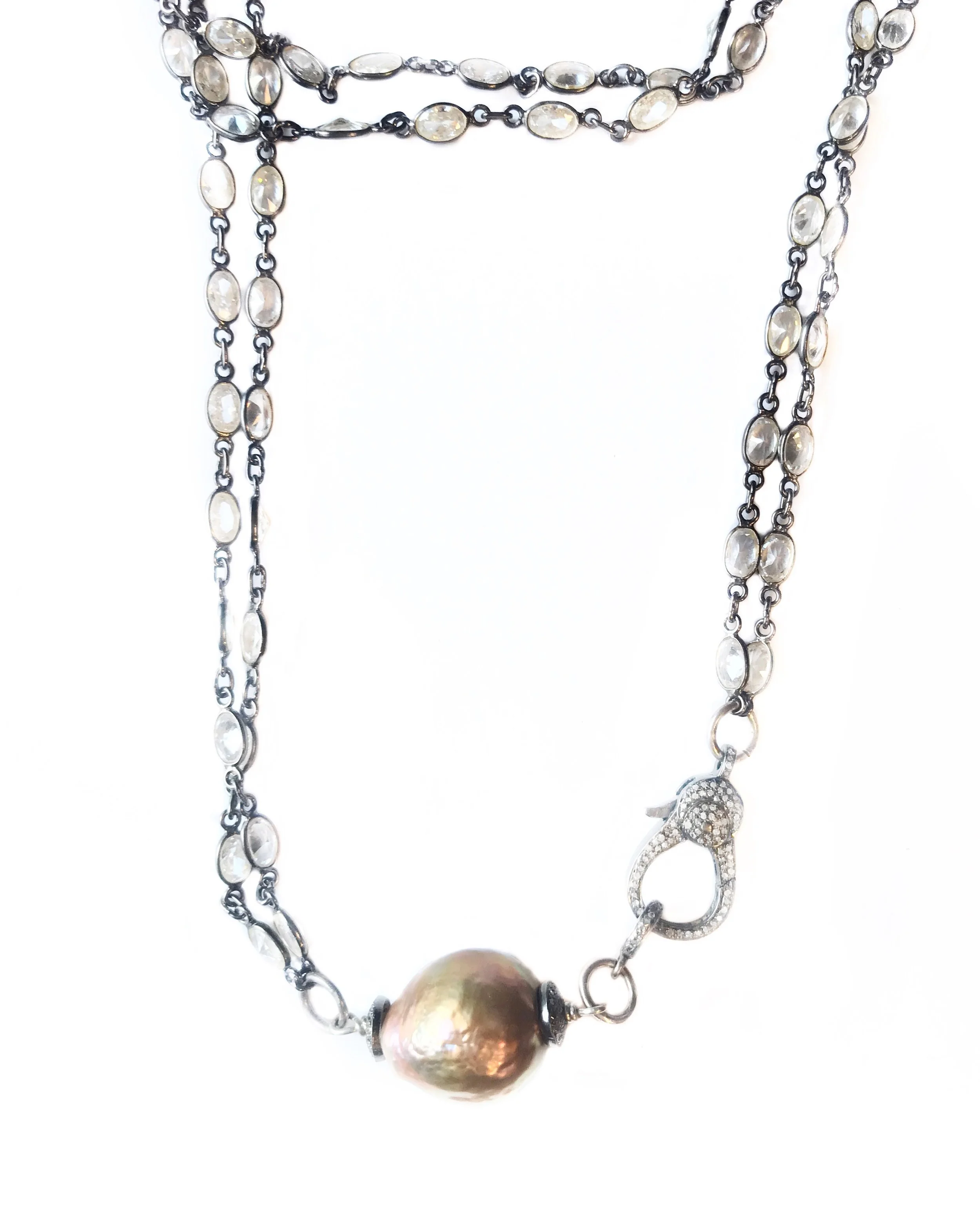 Fresh Water Pearl And Zirconia Crystal Necklace