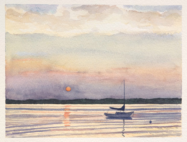 Purple Sailboat Orange Sun