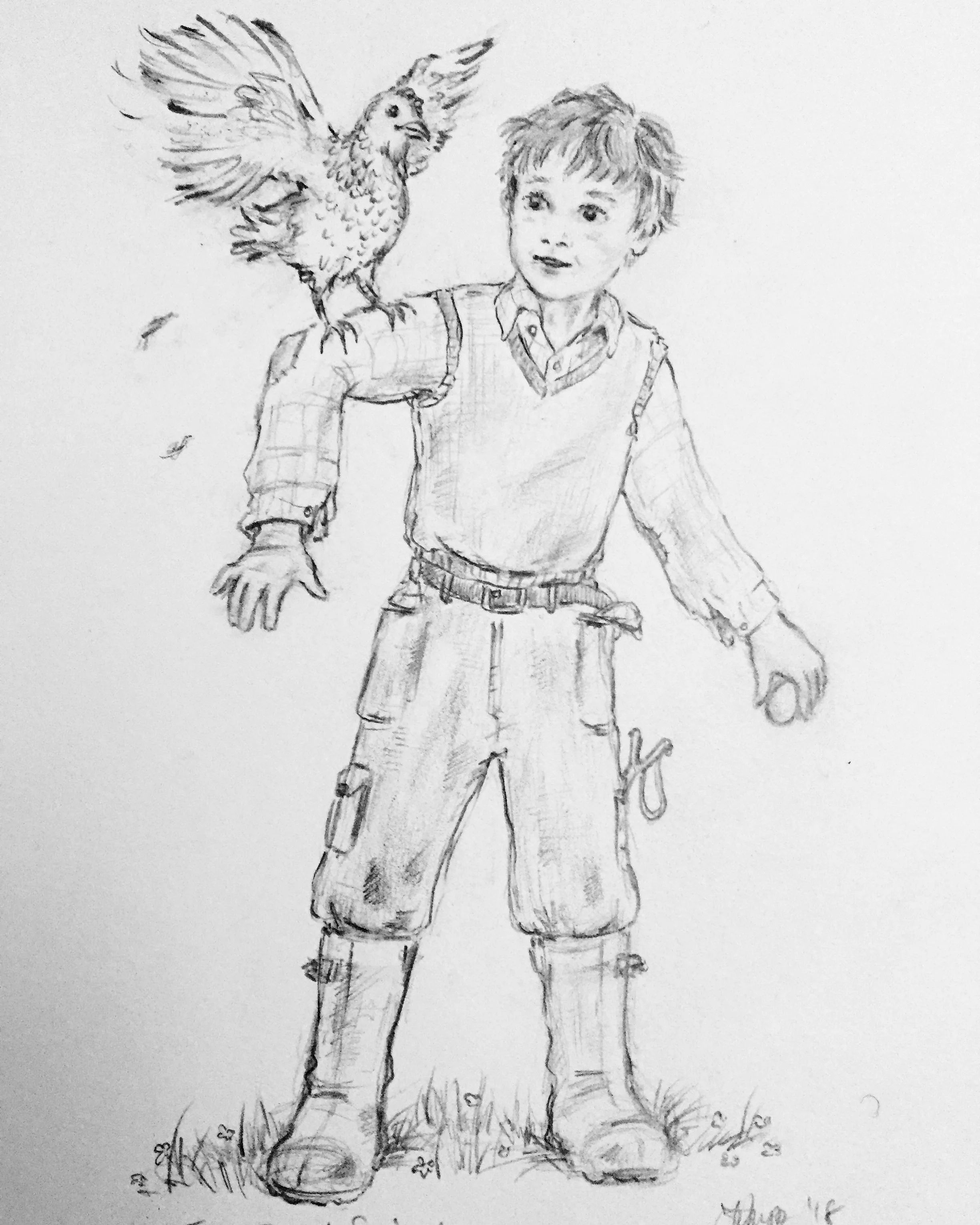 First Egg of Spring (Bertie with Chicken) Nini Doll sketch March 2018