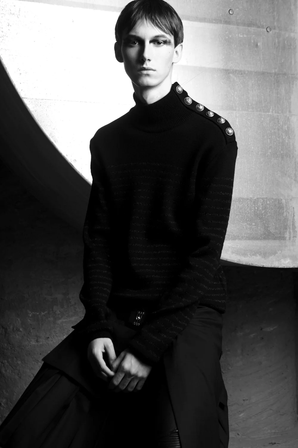 sweater by BALMAIN / skirt by VERSUS VERSACE