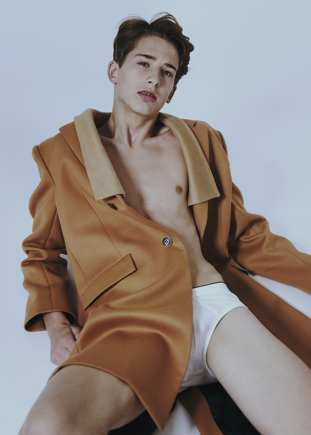 coat by PAUL SMITH / underwear by ZIMMERLI 