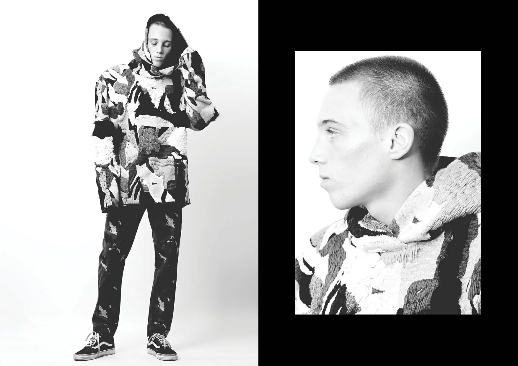 Left / Jumper and pants Etudes , sneakers Vans Right / Jumper Etudes