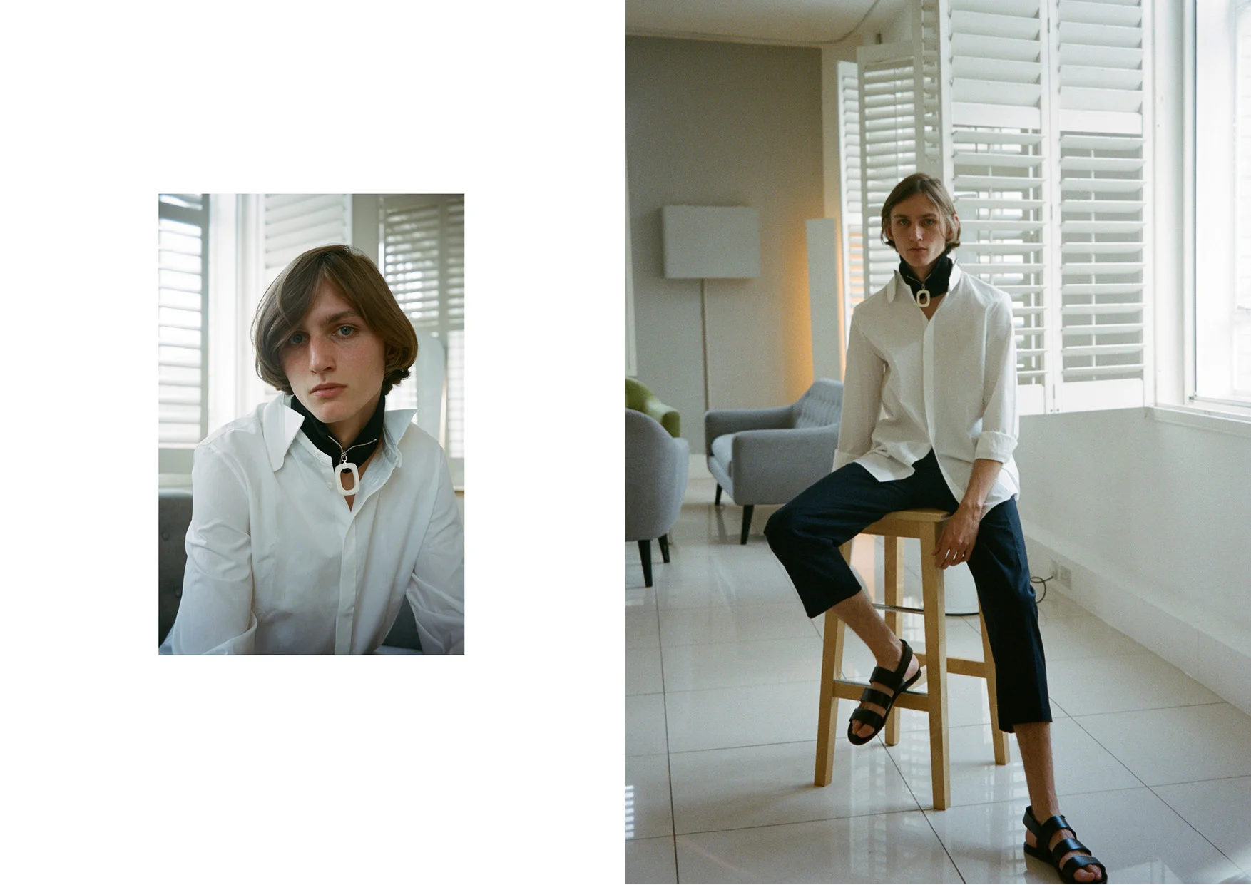 Shirt Maison Margiela , pants Lanvin , shoes Damir Doma and accessories J.W. Anderson