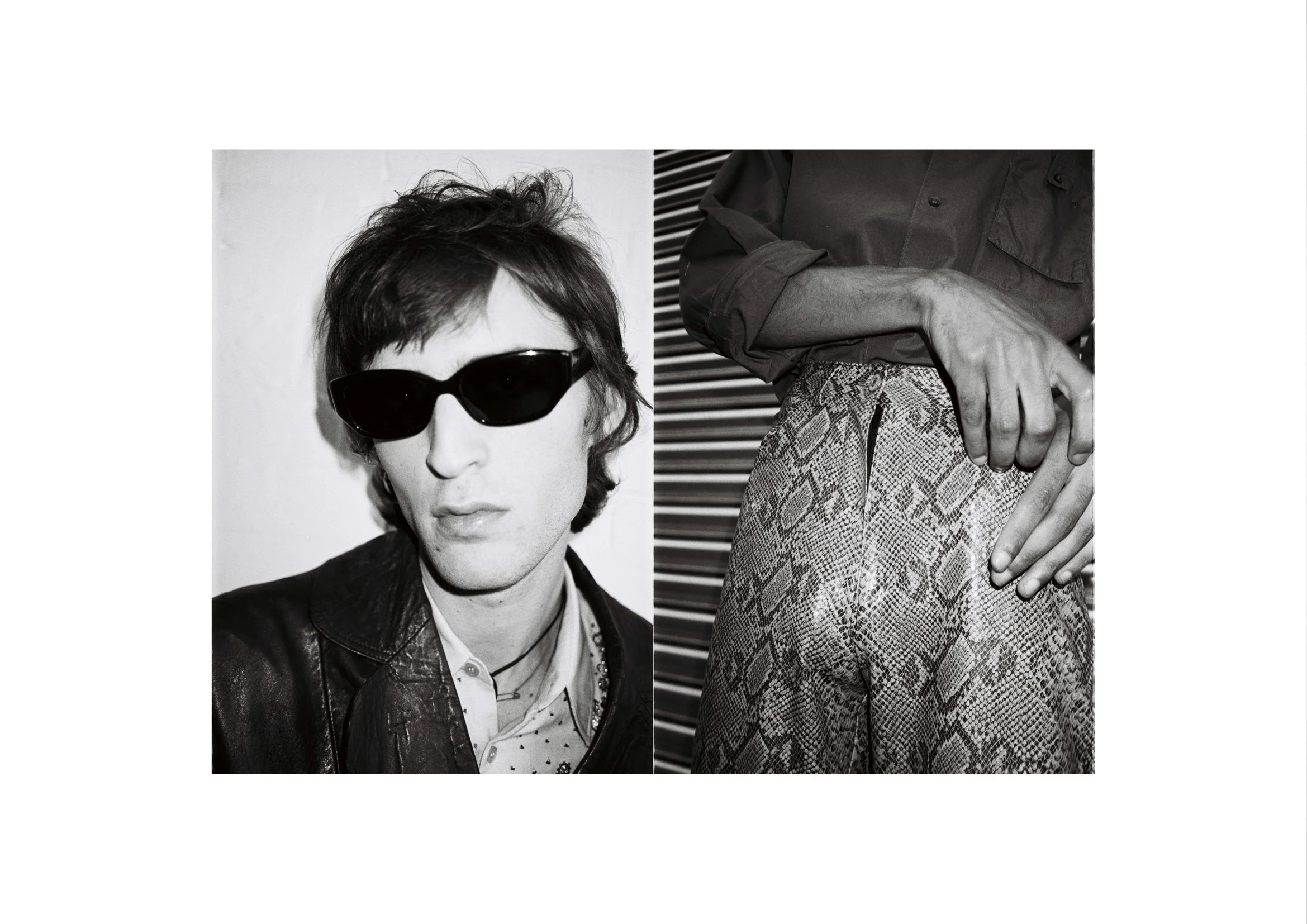 Left Coat Costume National , shirt Dries Van Noten and sunglasses models own Right Shit Miu Miu and trousers stylists own
