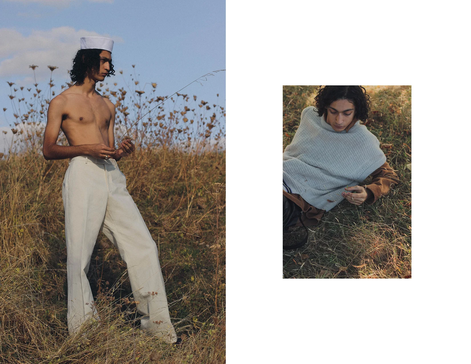 Left Pants DRIES VAN NOTEN and Shoes KENZO Right Knitwear LANVIN, Shirt DICKIES and Pants AMBUSH