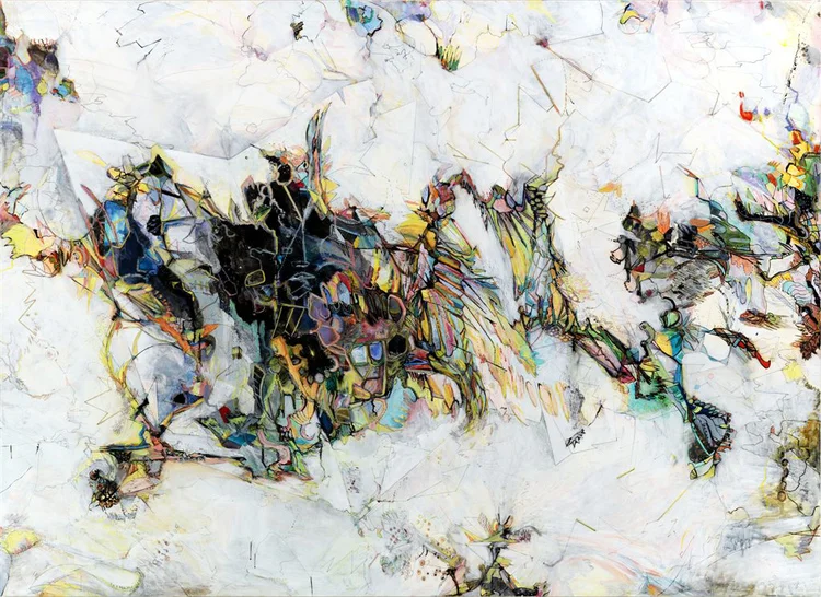 no way near Acrylic, ink and colored pencil on canvas over wood / 47" X 65" / 2009
