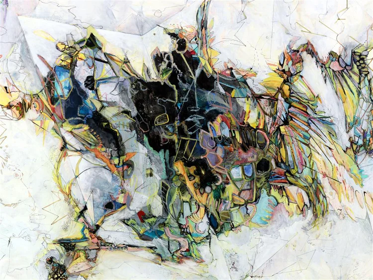 no way near Detail / Acrylic, ink and colored pencil on canvas over wood / 47" X 65" / 2009