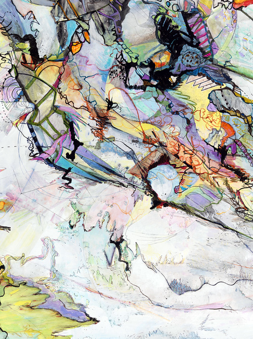 pulling through Detail / Acrylic, ink on canvas on wood / 49" x 60" / 2008-2009