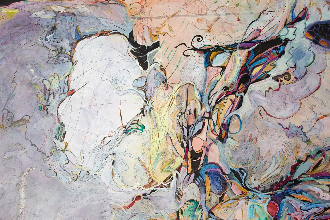 pink day / bleikur dagur Detail / Acrylic and ink on French cotton / 71" x 59" ( 180 cm x 150 cm ) / 2018