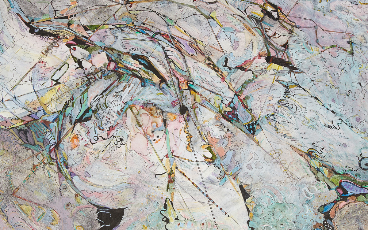 sailing solo #2 / einn á báti #2 Detail / Acrylic and ink on French cotton / 15 3/4" x 23 3/4" ( 40 x 60cm) / 2018