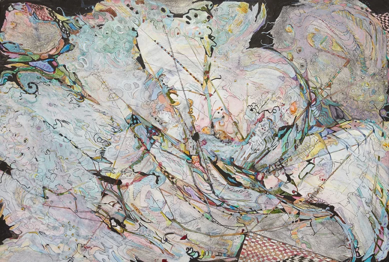 sailing solo #2 / einn á báti #2 Acrylic and ink on French cotton / 15 3/4" x 23 3/4" ( 40 x 60cm) / 2018
