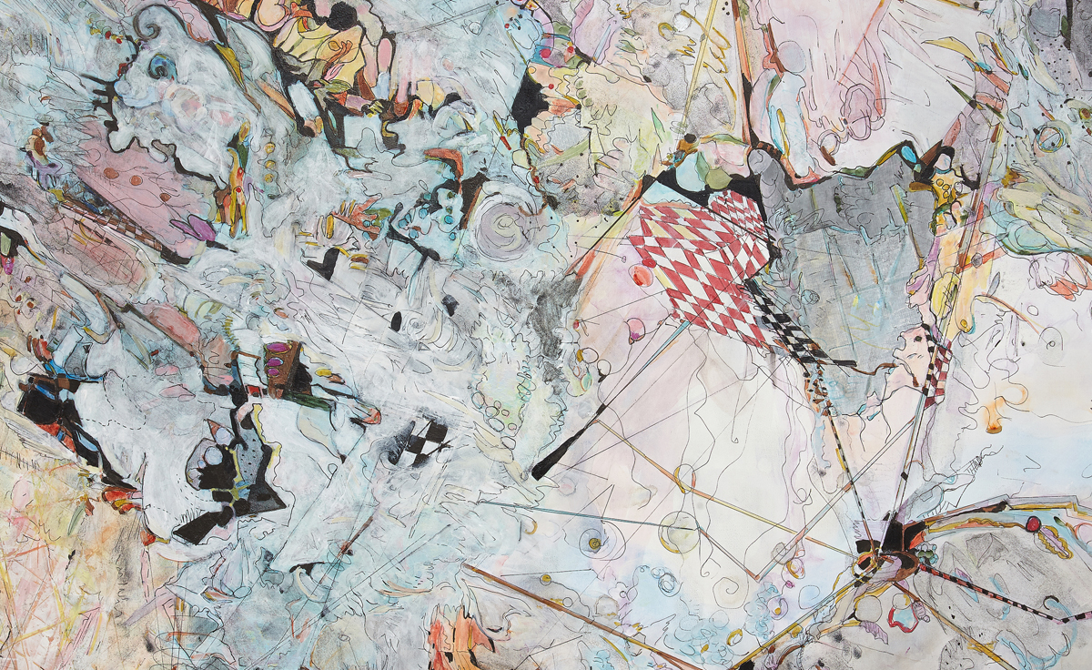 twilight picnic / dúkað á dimmum sandi Acrylic and ink on French cotton / 15 3/4 " x 23 3/4" ( 40 x 60 cm) / 2018