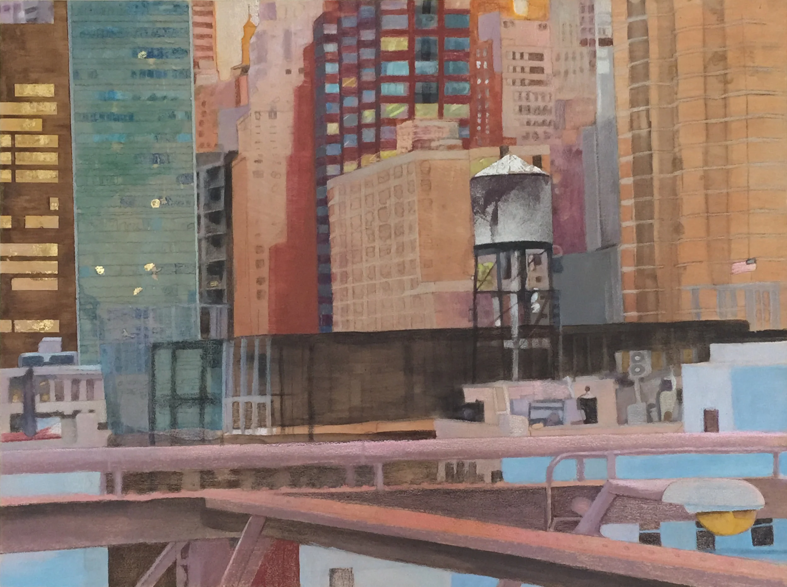 View from the Bridge 24”x 18” Mixed Media on Wood Panel