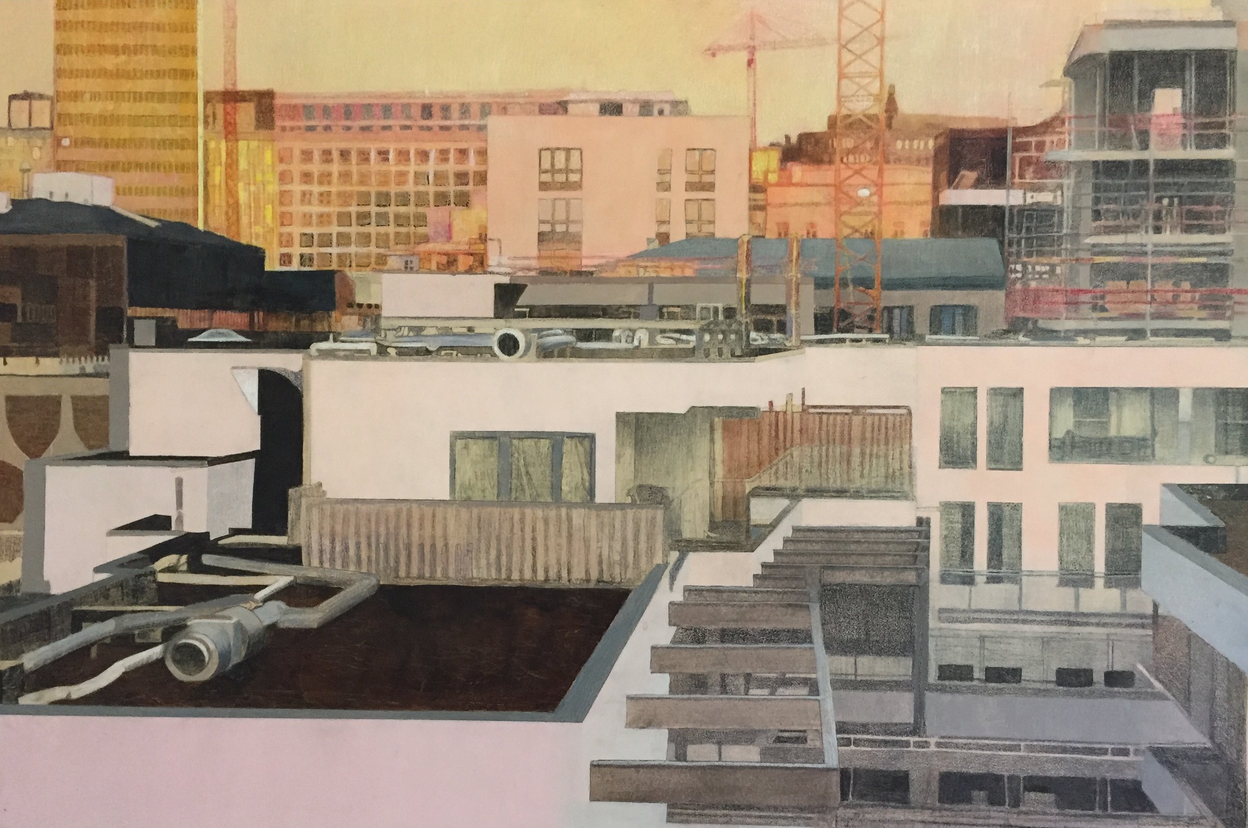   Brussels Cityscape       36” x 24” Mixed Media on Wood Panel 