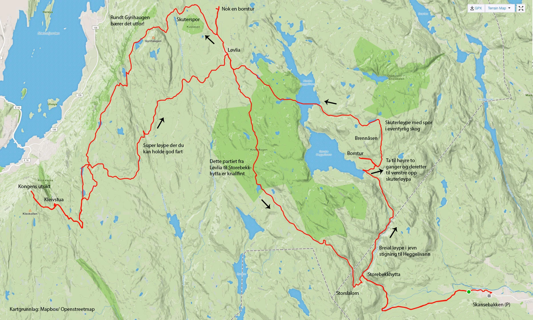 Ruta vi gikk. Kartgrunnlag: Openstreetmap. Klikk for større bilde.