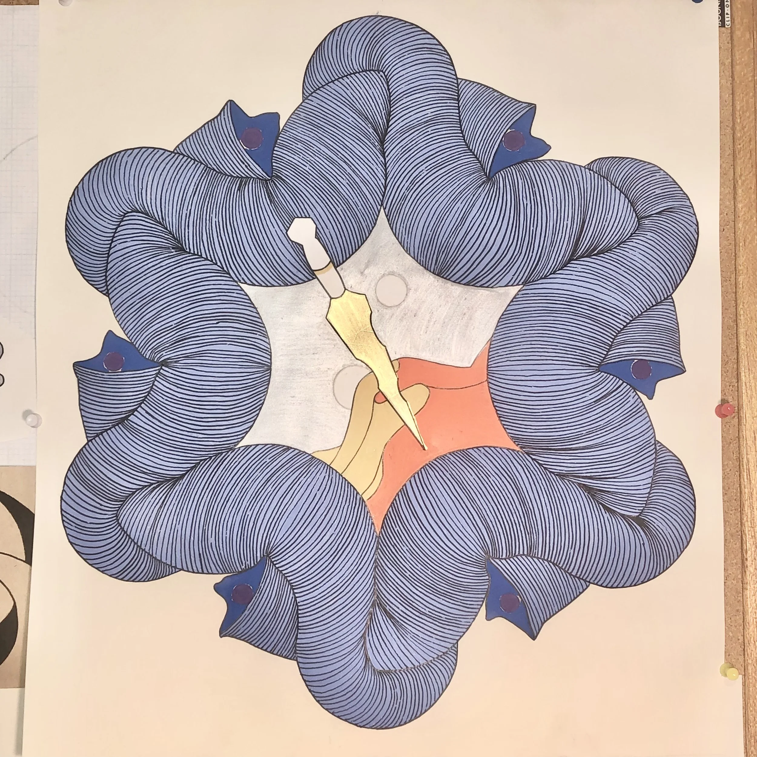  12 fold Sandworm mandala for Frank Herberts Birthday prior to the release of the new Dune pt 1 Film in 2021.  pen and paint pens  