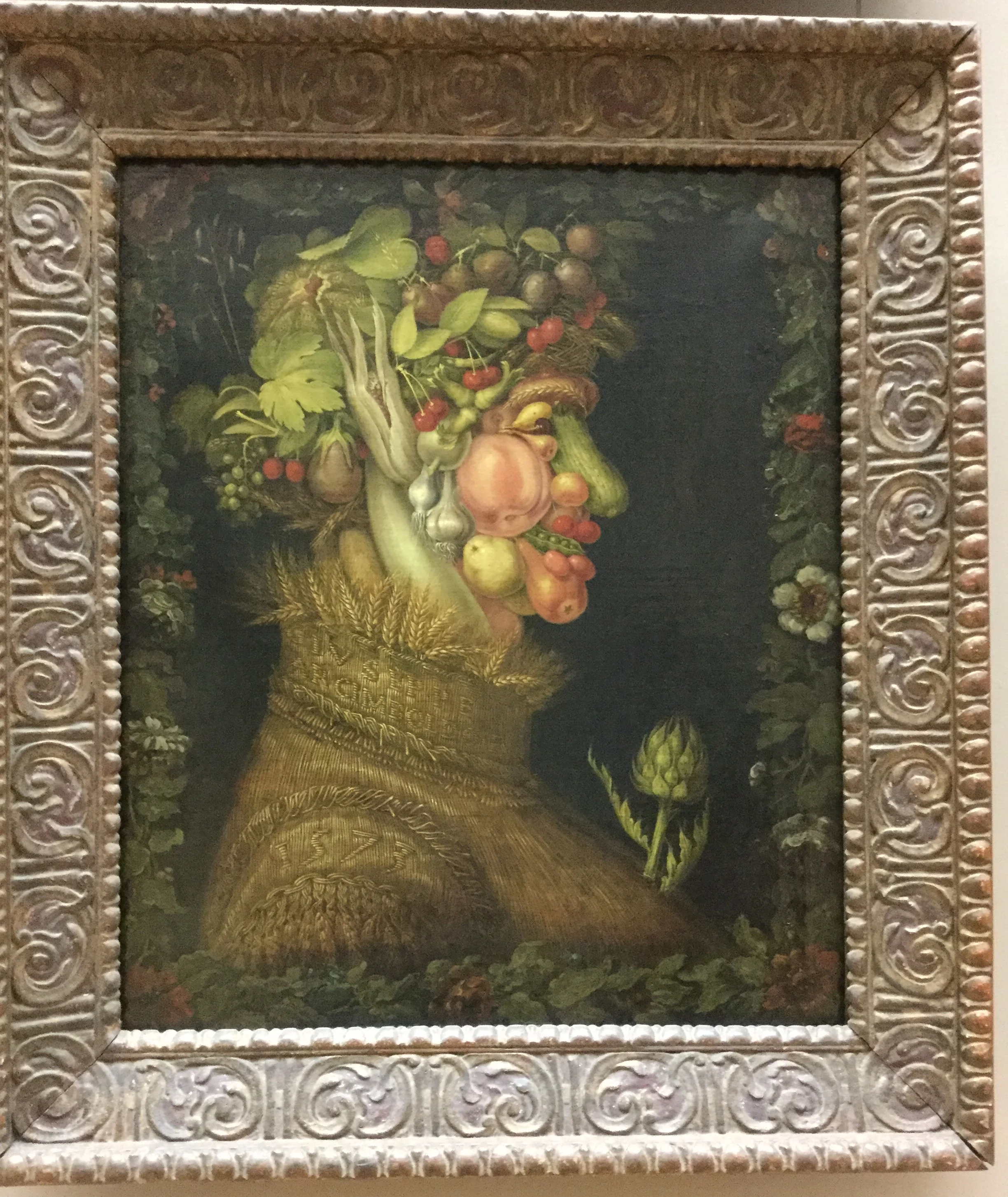 Remember this? We have a picture book of the vegetable guys of Giuseppe Arcimboldo, appr. 1573. He made four of them, one for each season. This is summer.