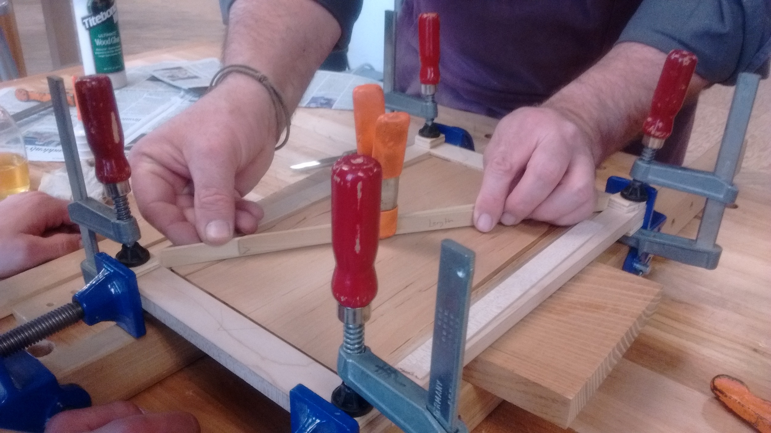 Frame & Panel glueup using diagonal sticks to check for square