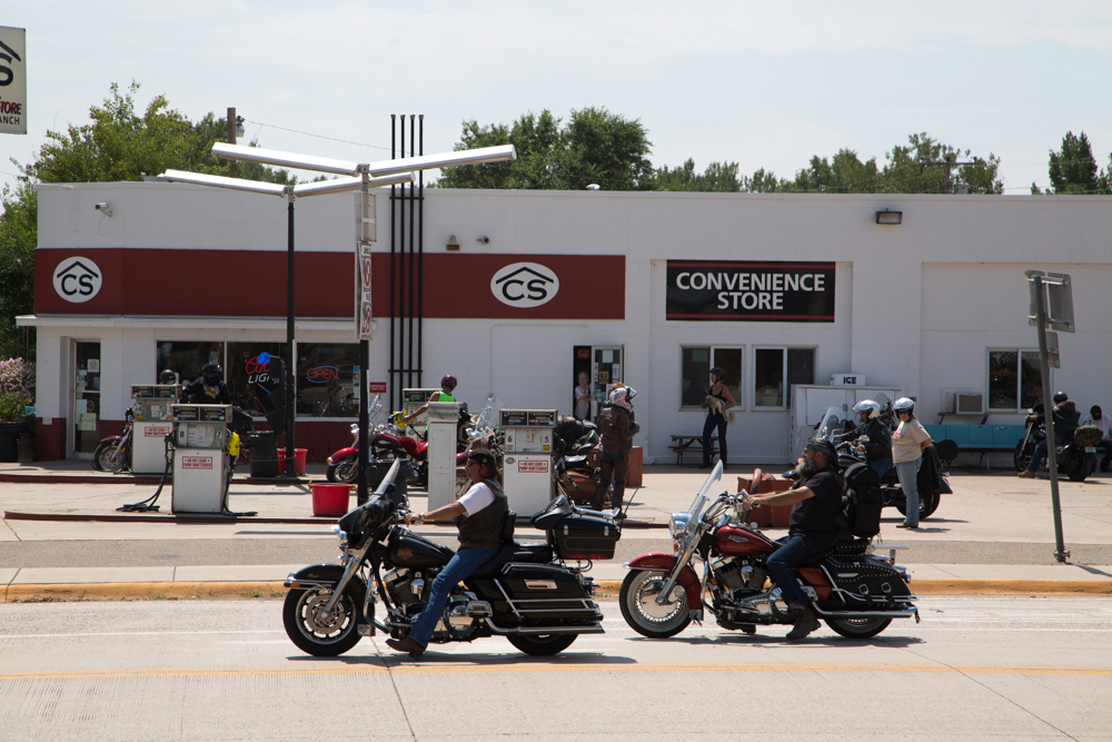 Corner Store, bikers on their way to Sturgis, SD.