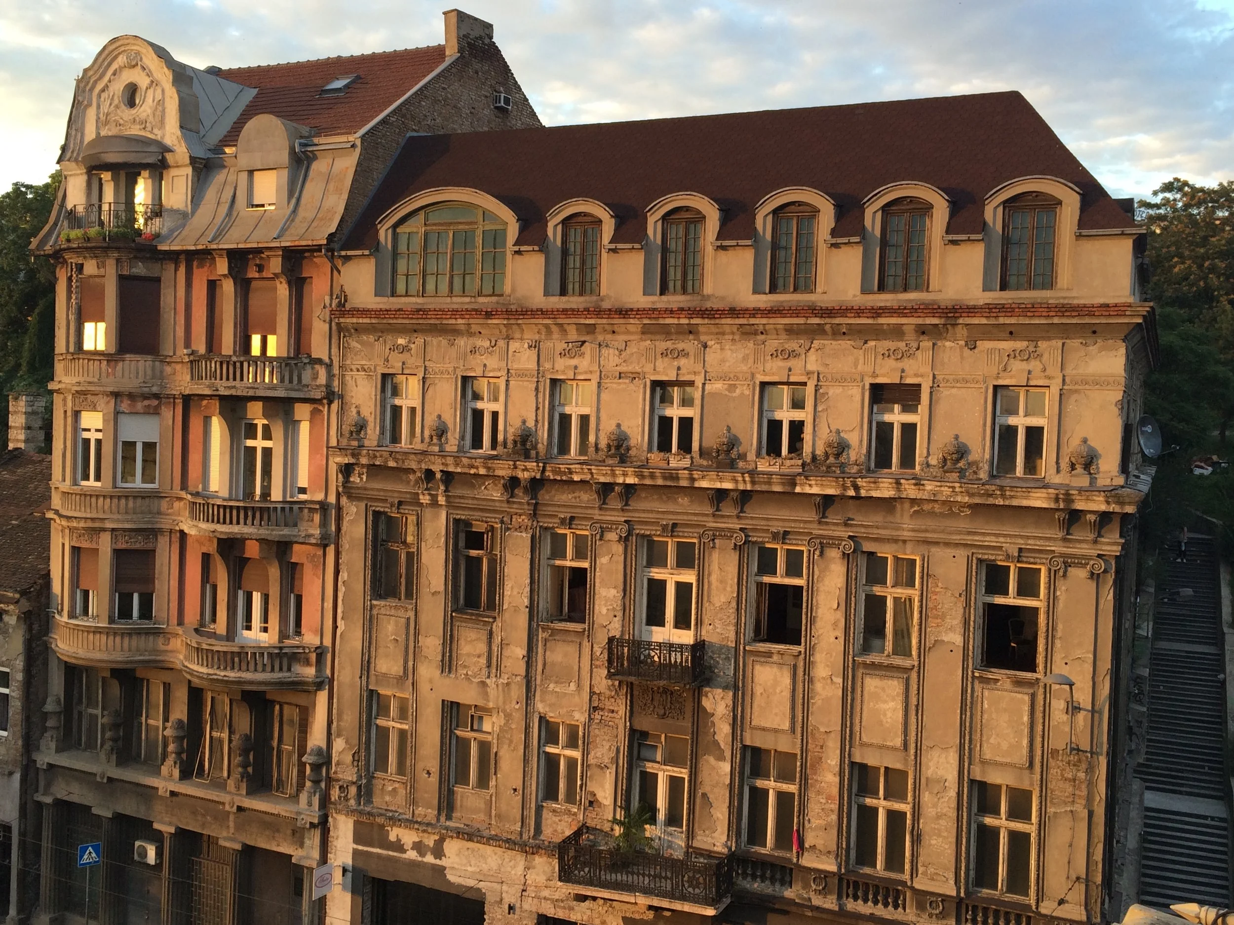 Building along River Sava at sunset