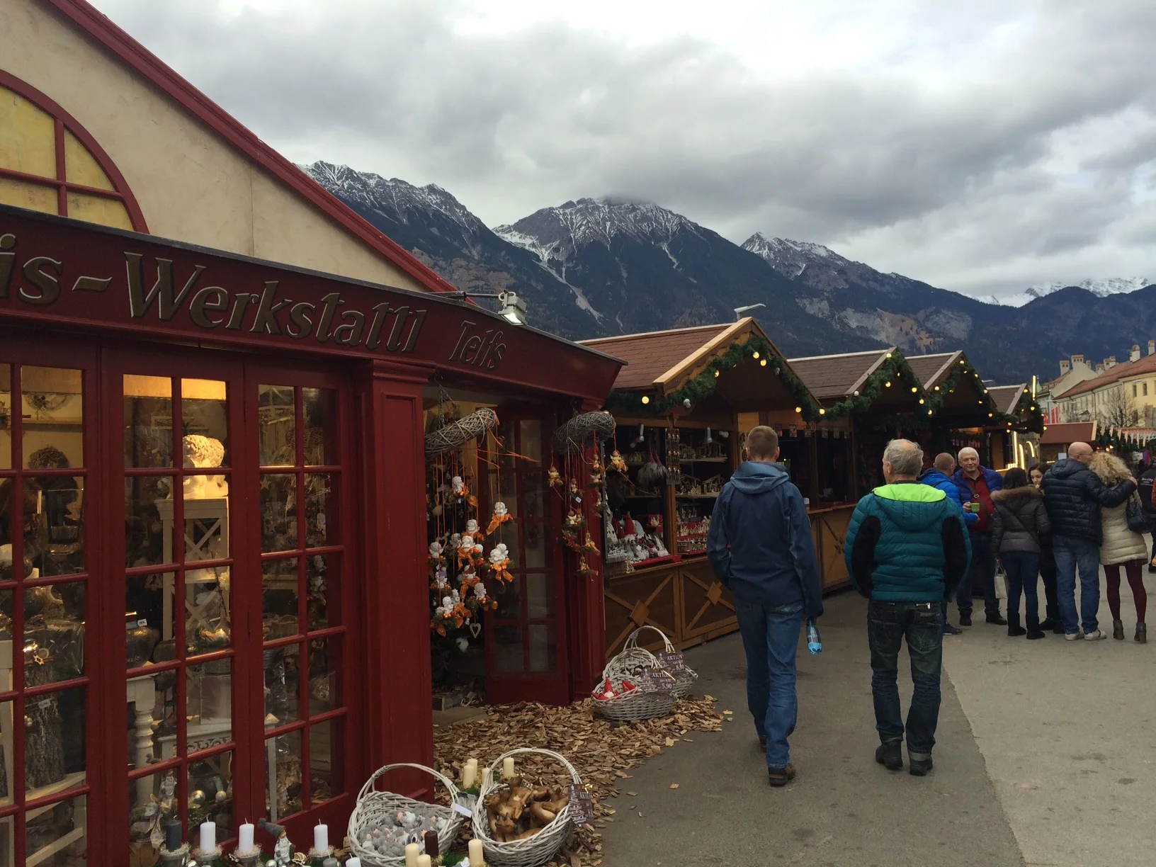 Christmas market with an Alpine backdrop