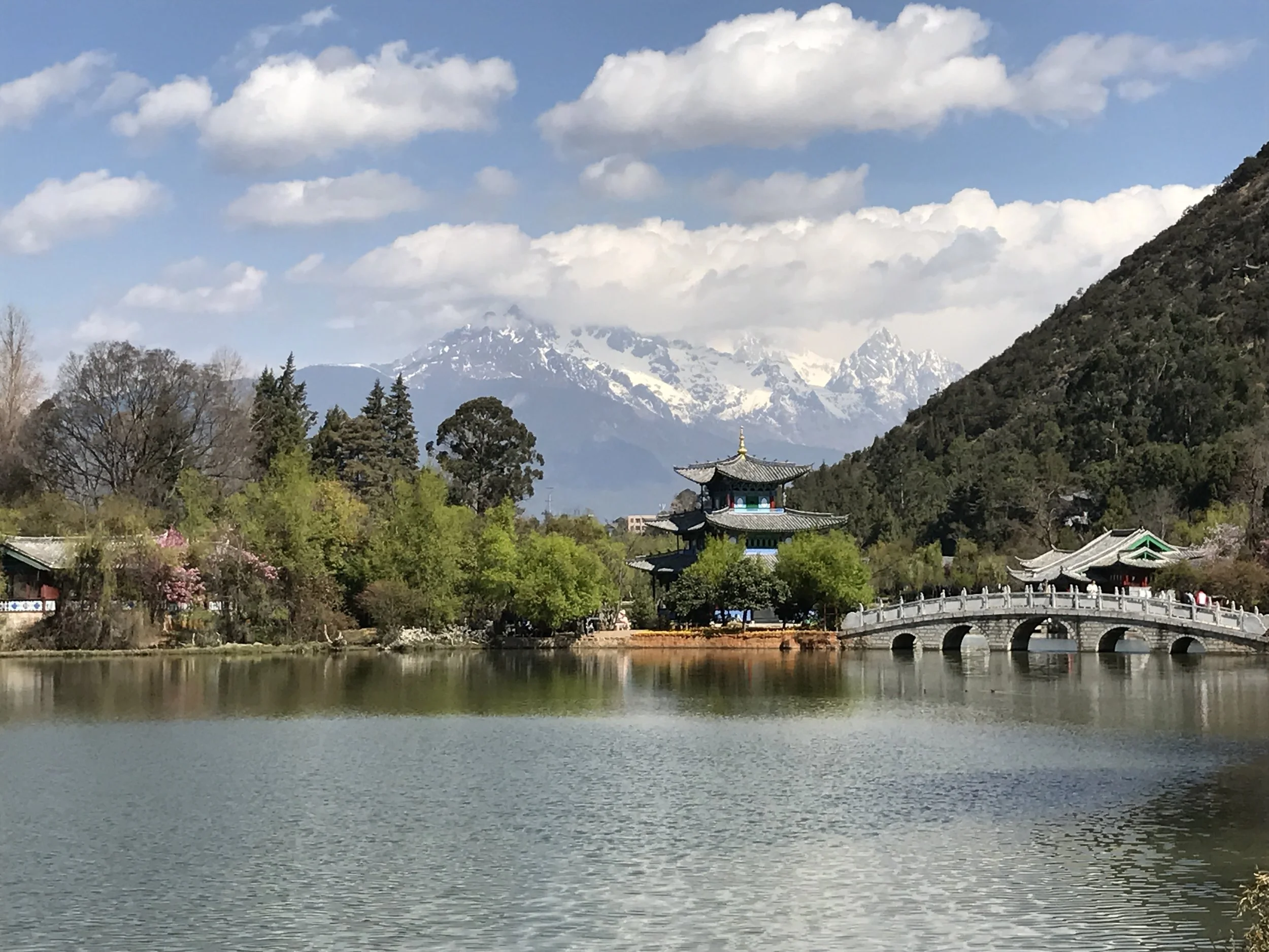 View of Jade Dragon Snow Mountains from Black Dragon Pool, Lijiang 