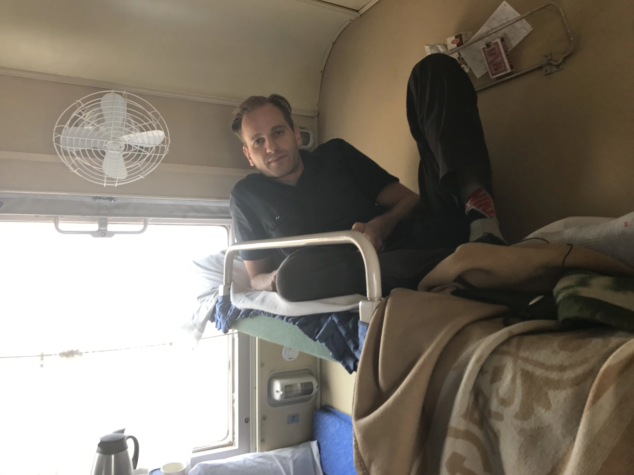 Perry took the top bunk. Thanks, babe. (And no, the fan didn't work.)