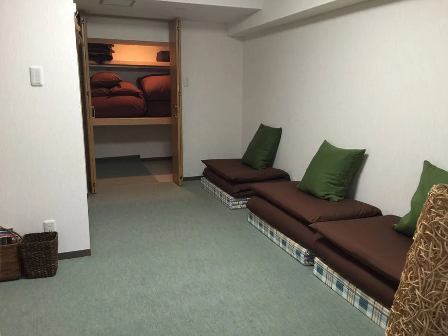 Traditional tatami mats and perfectly pressed sheets in Kyoto, Japan