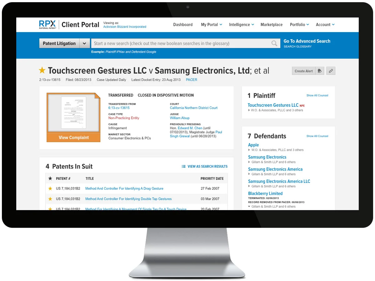 An example of a litigation detail page