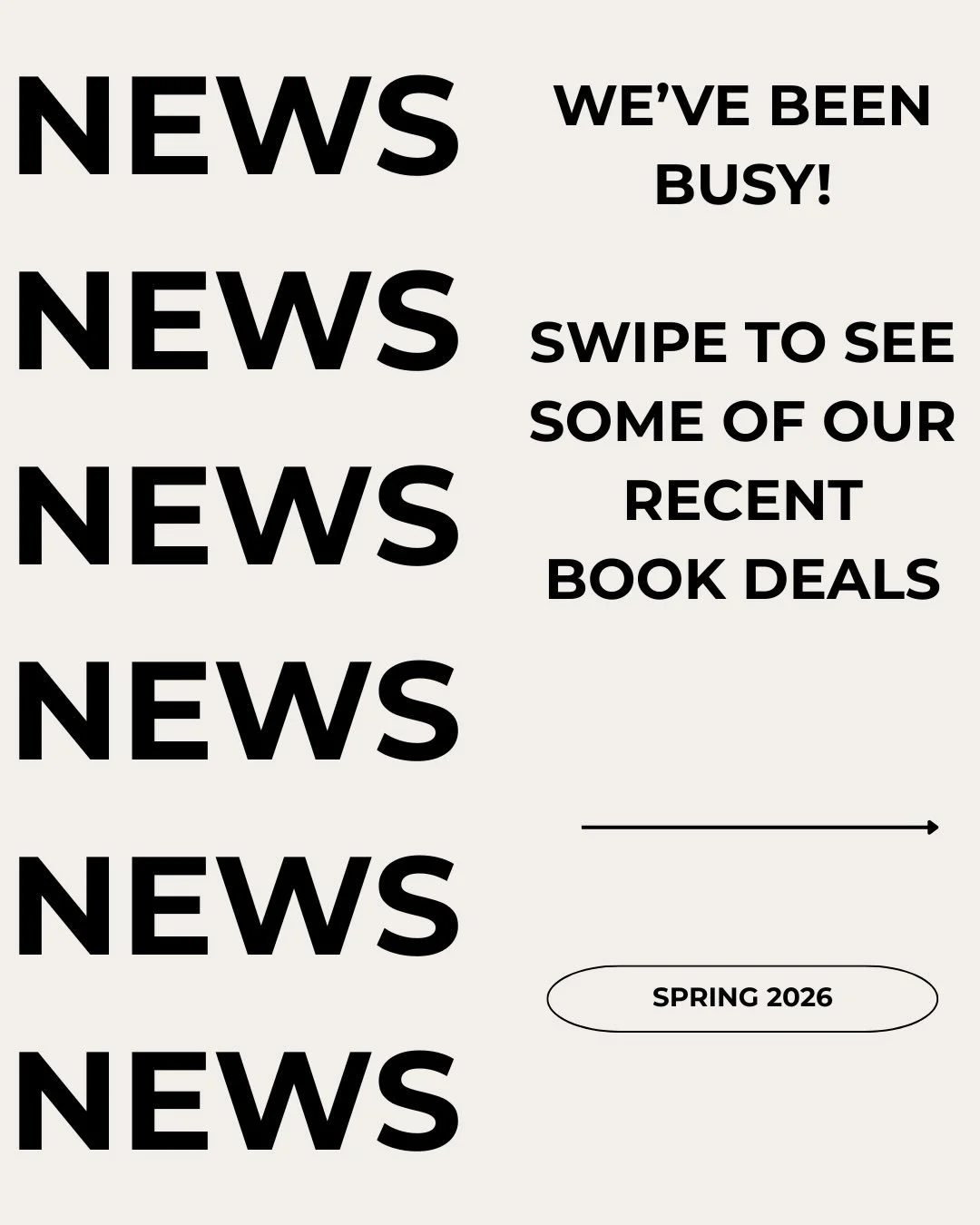It&rsquo;s always an honor to champion great writers.✍️ 
Swipe to see a selection of deals we&rsquo;ve secured on behalf of
our authors for Spring 2026, each one centered on meaningful
ideas and distinctive voices.

Grateful for the continued partner