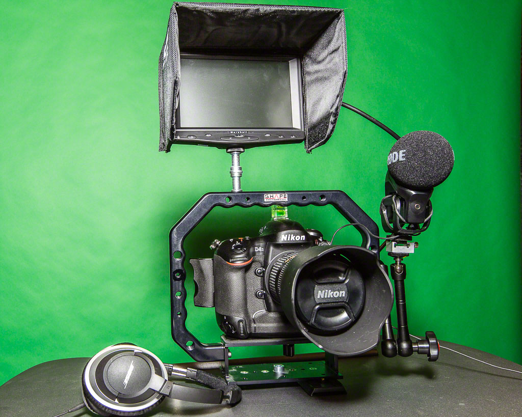 The D4s kitted out for one-up video shooting where the videographer is also the alleged talent