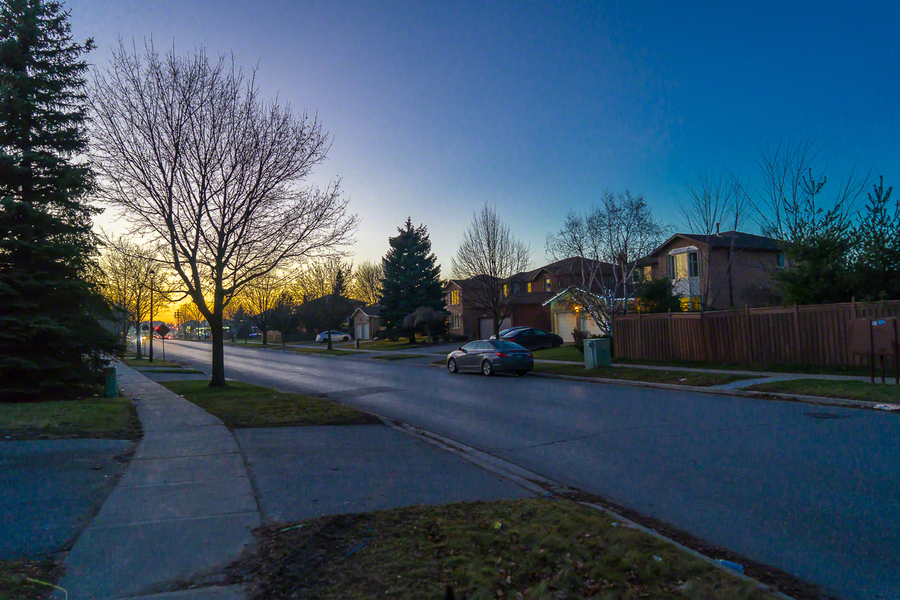 Shadows lifted, luminance and saturation adjusted for blues, yellows and greens. The speckling in the sky is a common side effect of using Lightroom's HSL sliders in opposition when the light level is low. Still impressive how much brick detail was captured and revealed