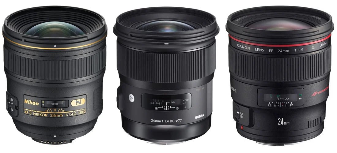 Nikon, Sigma and Canon 24mm f/1.4 options