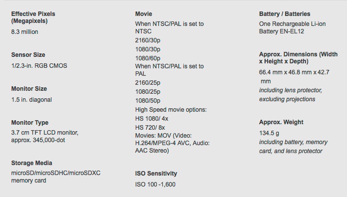 KeyMission 170 Specifications