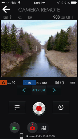 Screenshot from my iPhone of the Fujifilm Remote App. You have substantial camera control, but the UI is not completely intuitive
