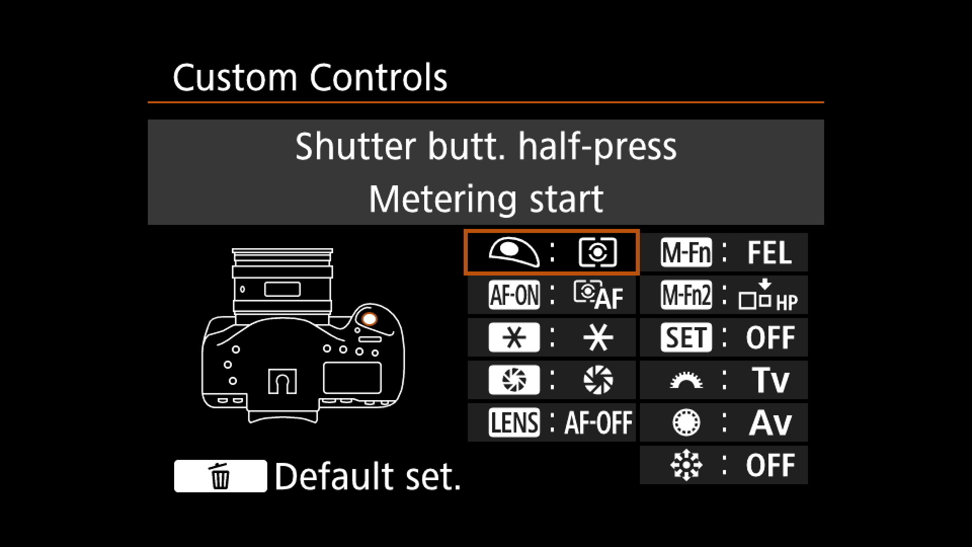 Step Five : You have now isolated AF Start to the AF-ON button and removed it from the shutter release.