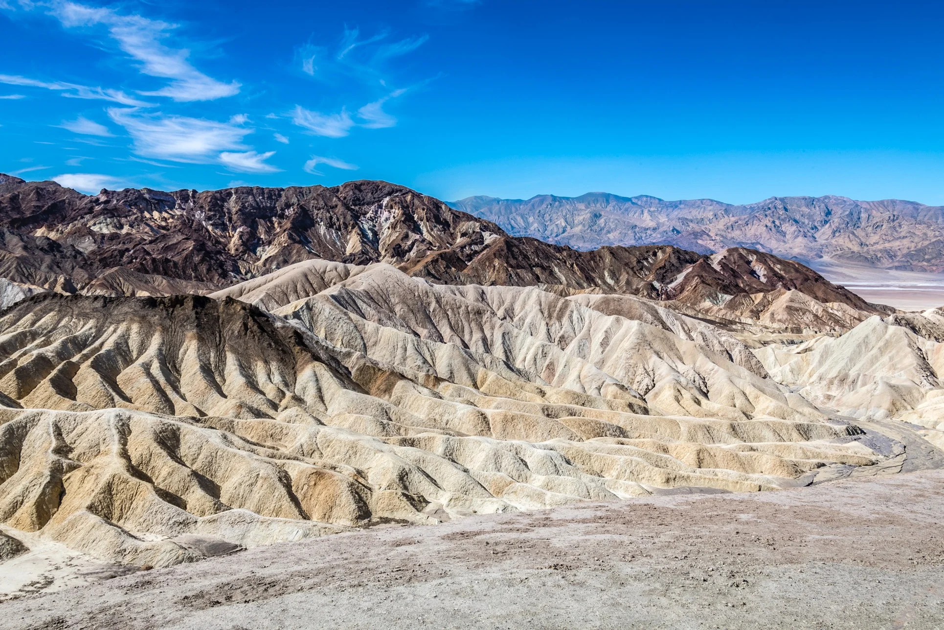 Zabriskie Point. HDR image from three starting images, 2 stops apart. Processed in Adobe Lightroom