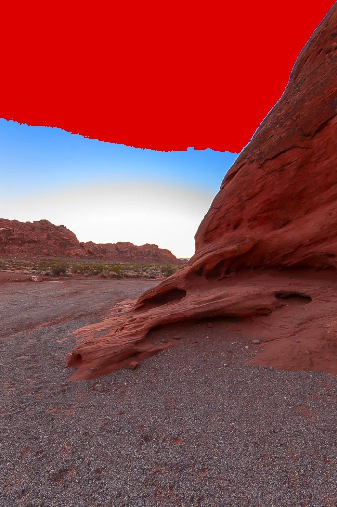 Lightroom's print gamut warning paints a red overlay where there is an out of gamut condition. Yup, this one is going to be a disaster if printed as it is on my local high end printer using professional Hahnemuhle Fine Art Baryta photo paper using a 16bit data stream. 