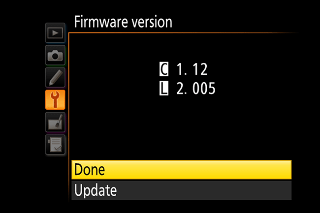 Here’s what a body and lens firmware update looks like when complete on a Nikon.