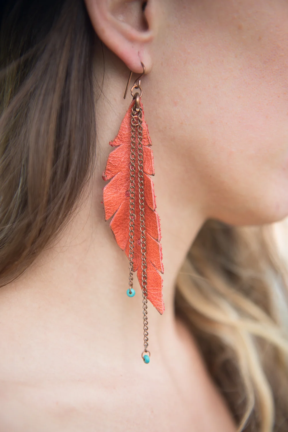 feather from leather scrap earrings