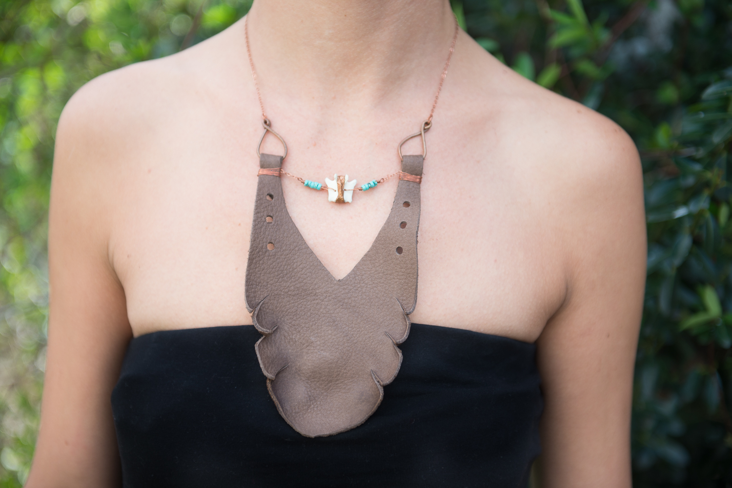 bone and leather scrap necklace