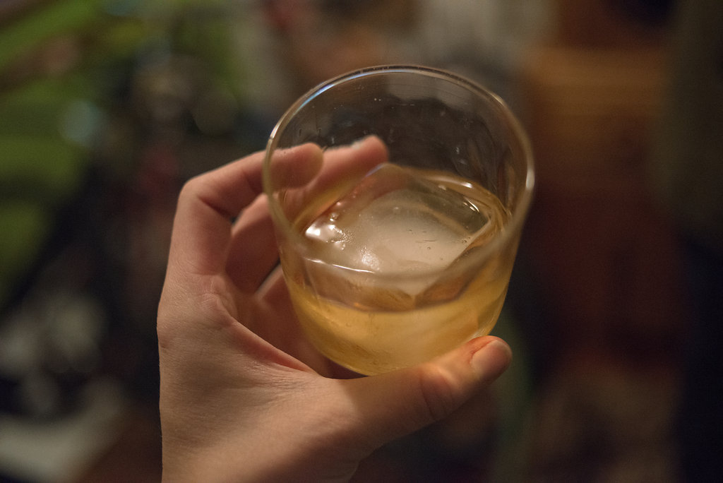 Fletcher is also a whiskey connoisseur and has classy large square ice cubes on hand.