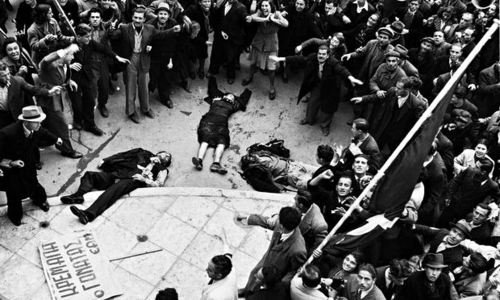 The bodies of unarmed protestors shot by the police and the British army in Athens on 3 December 1944. Photograph: Dmitri Kessel/Time & Life Pictures/Getty Images