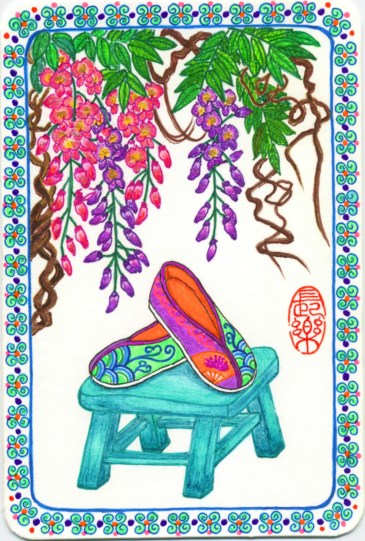 Embroidered Shoes Greeting Card by Ningshu Fang Shanghai Dragonfly