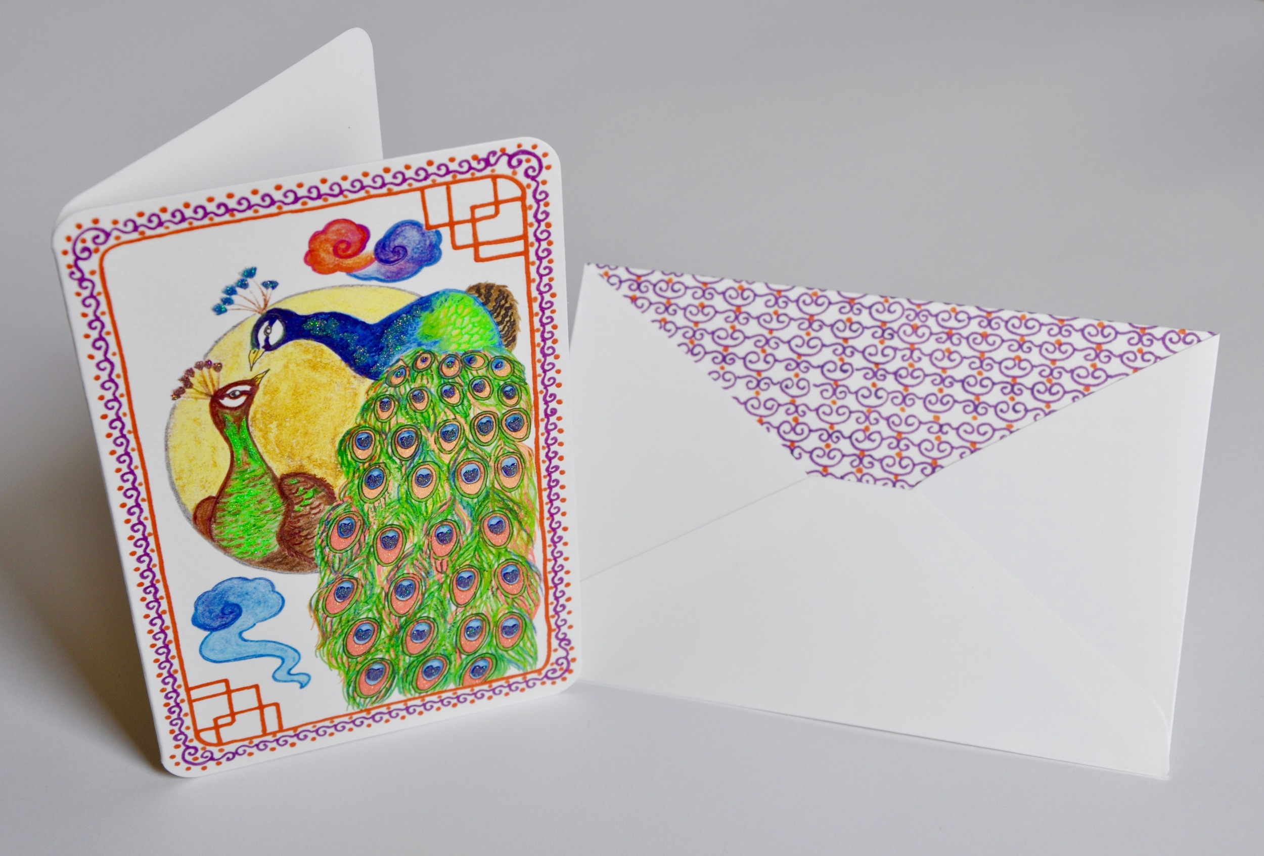 Courting Peacocks with Envelope Greeting Card by Ningshu Fang Shanghai Dragonfly