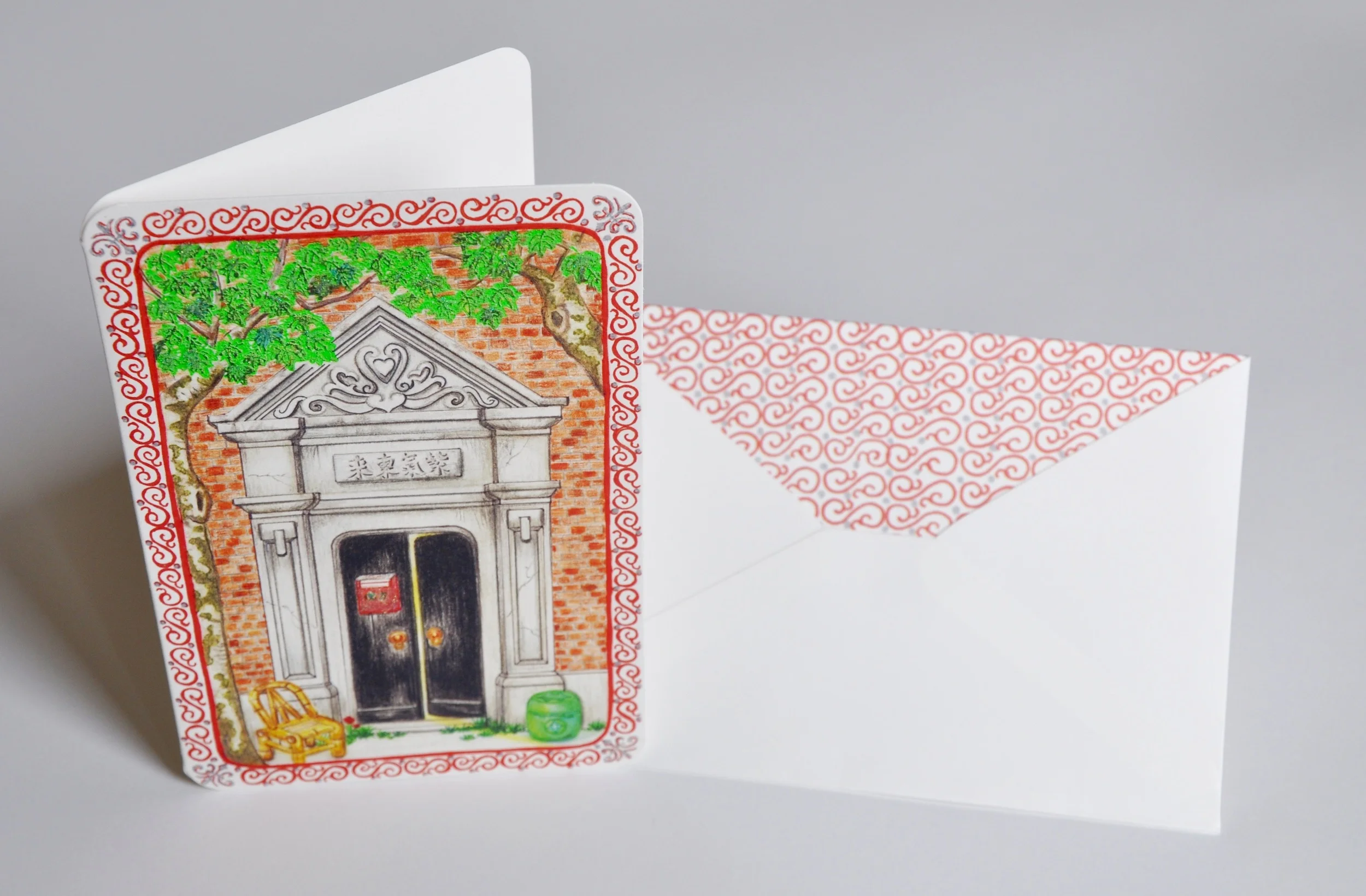 Stone Gate House with Envelope Greeting Card by Ningshu Fang Shanghai Dragonfly