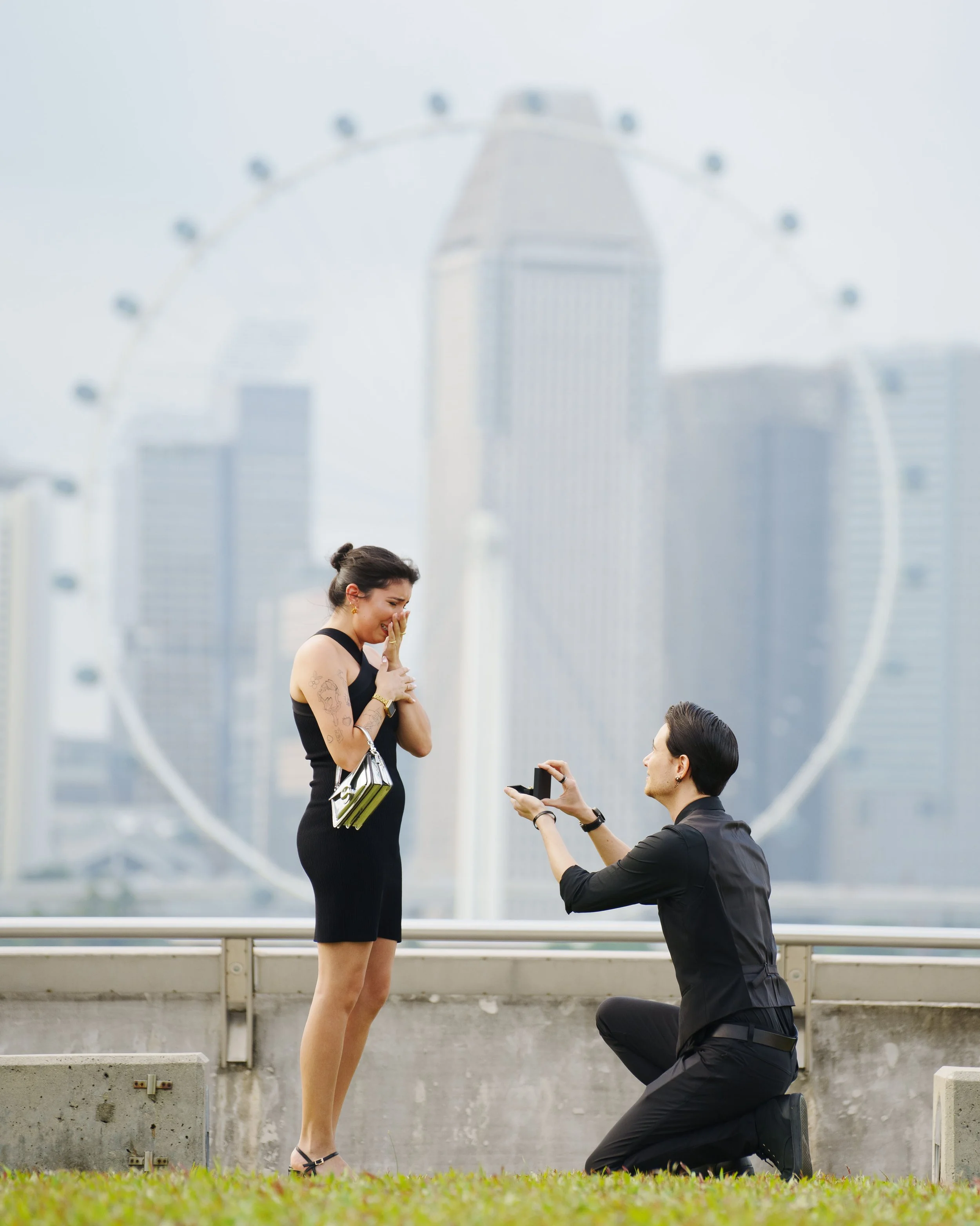 Proposal at Marina Barrage over looking Singapore Flyer