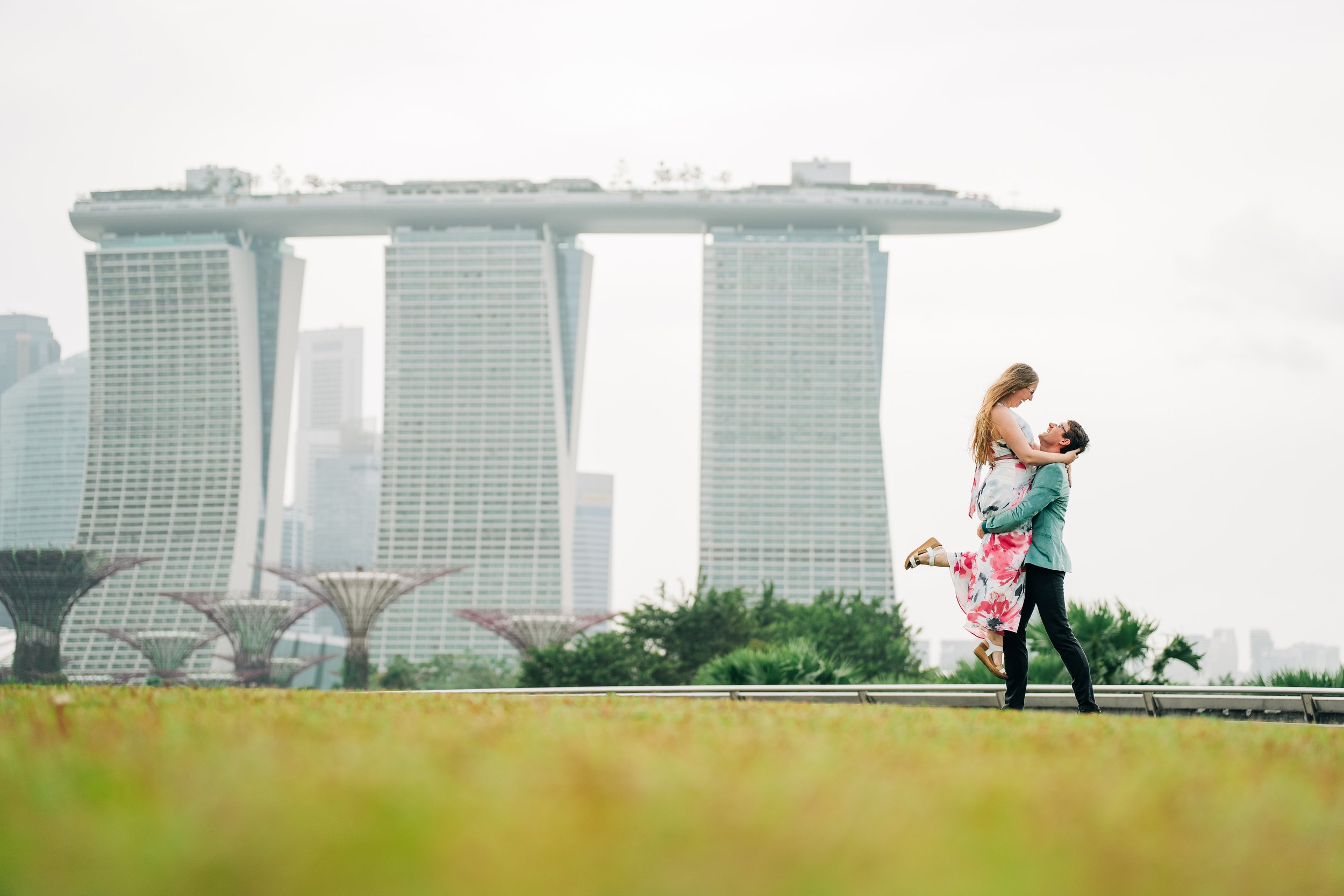 Couple Shoot at Gardens By The Bay overlooking Marina Bay Sands.